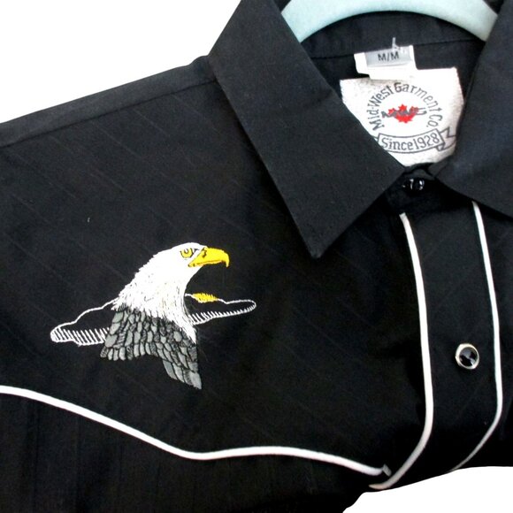 Midwest Garment Western Shirt Snap Button Size M Embroidered Cowboy Eagle Men's - Picture 3 of 6